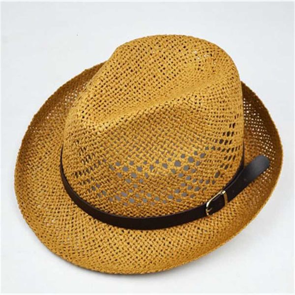 

female summer tide sunshade jazz straw summer beach hat handmade hollow belt hat male, Blue;gray