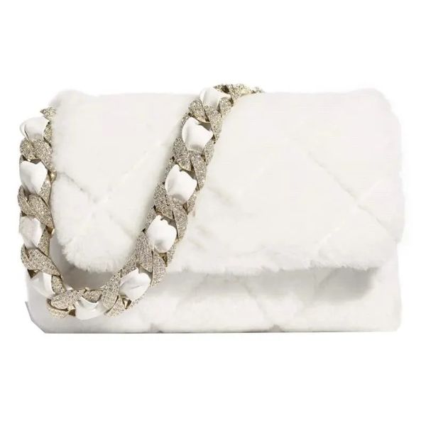 

white chain plush bag portable diamond inlaid winter new style