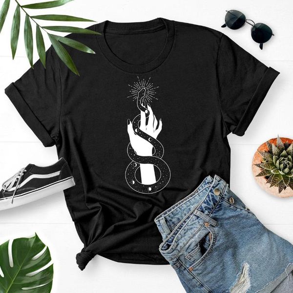 

women's t-shirt moon phases snake in witch hand gothict-shirt women 100% cotton funny tumblr casual grunge graphic fashion tee ts, White