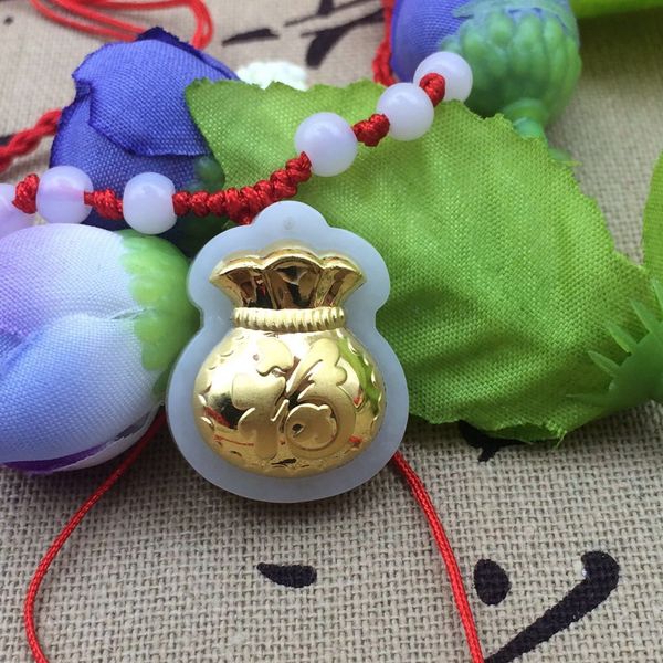 

souvenir hetian white jade gold inlaid pendant blessing bag gift 4d