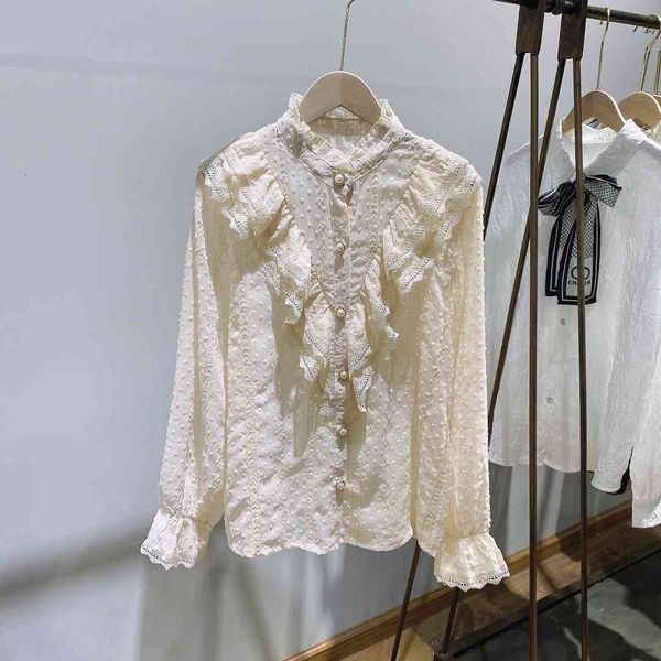 

dovetail beige 6606 early spring new salt women french long sleeve shirt women's wear, White