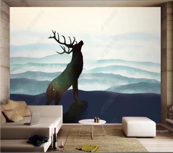 

wallpapers papel de parede modern chinese artistic conception landscape elk 3d wallpaper,bedroom ktv bar mural wall decor