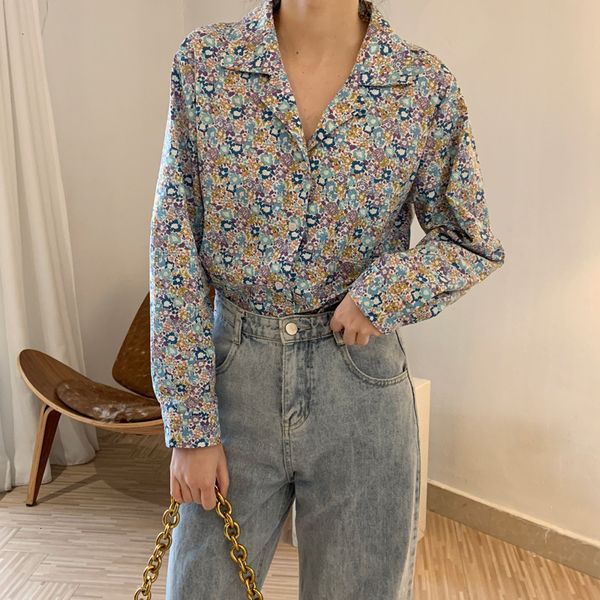 

2021 summer new boho turn down collar flower print womens and blouses fashion women shirt blusas roupa feminina tmoa, White