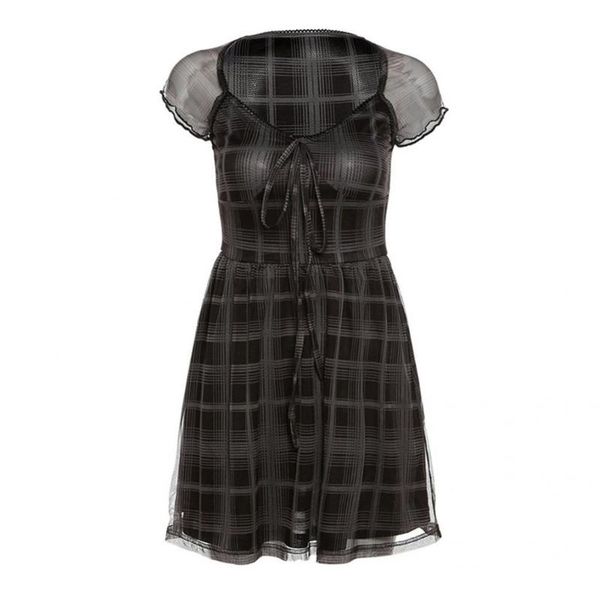 

casual dresses skin-friendly fashionable square neck short sleeve mini dress all-matched bow for daily wear, Black;gray
