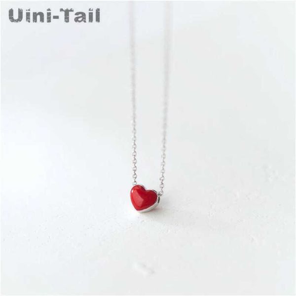 

designer necklace sweet cute 925 sterling silver handmade red drop glaze heart-shaped fresh fashion trend peach girlfriend love