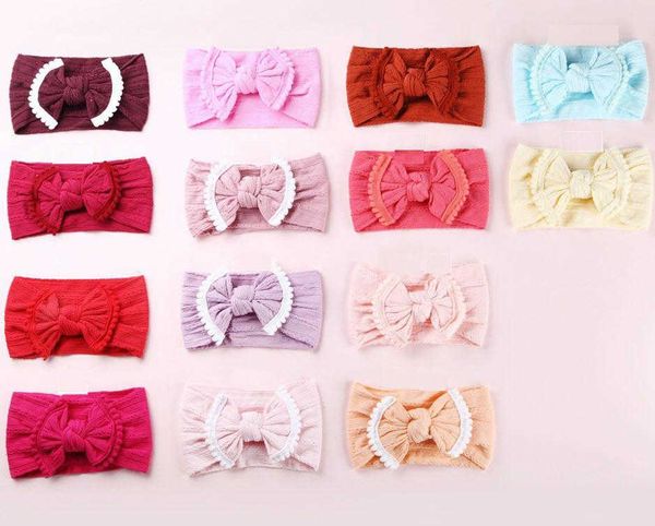 

sweet lace headbands baby jacquard accessories knot hair bow soft wholesale 27 colors european cute head band boutique 2019, Slivery;white