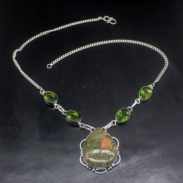 

pendant necklaces hermosa jewelry natural green unakite peridot shiny silver color women ladies gifts necklace chain 44cm 20213387