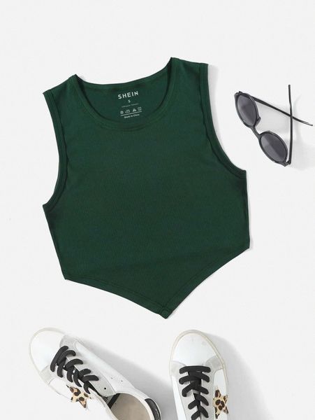 

solid asymmetrical hem tank d041#, White