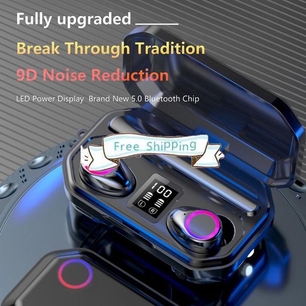 

dhl m12 tws bluetooth headphones wireless earphone stereo headset flashlight led display bluetooth 5.0 headset with retail box