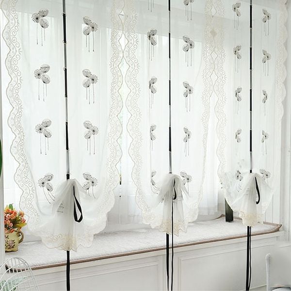 Ricamo Terylene Tulle Sheer Curtains Tende romane per Window Treatmen Home Decor Chic Country Style Short Curtain Y200421
