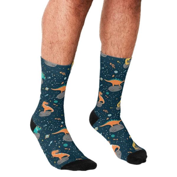 

men's socks 2021 funny dinosaurs floating pattern printed hip hop men happy cute boys street style crazy for, Black