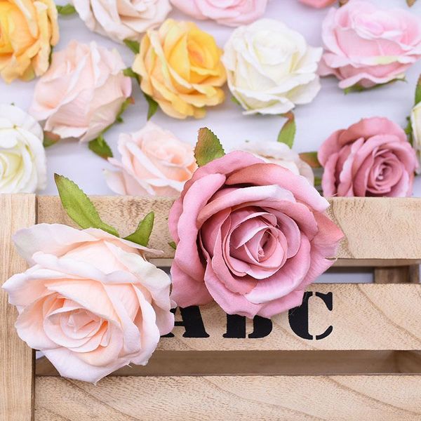 

decorative flowers & wreaths 5/10pcs 10cm real touch rose flannel flower head artificial silk for valentine gifts wedding party diy wreath d