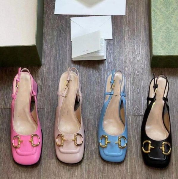 

2021 luxury designers elegant womens sandals high thick heel fashion metal buckle beach flip-flops wedding party fisherman platform office s, Black
