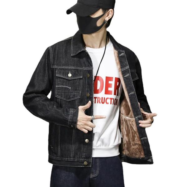 

men's jackets denim jacket winter plus velvet fashion blue gray loose 2021 american high street coat, Black;brown
