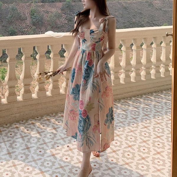 

casual dresses women's strap dress fashion thick shoulder sling retro floral printting elegant long comfortable for girls summer, Black;gray