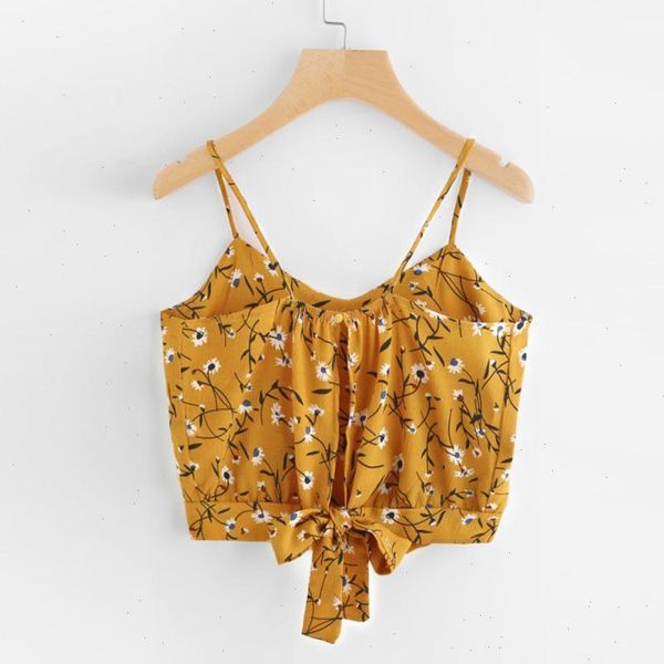 

crop camisole fashion v neck tank women sleeveless floral print vest female women clothes, White