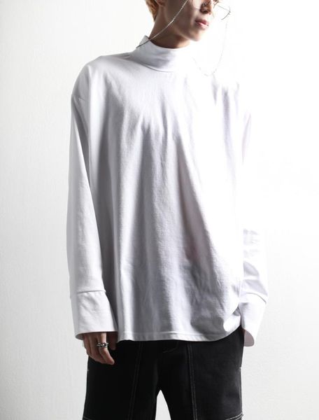 

men's t-shirts t-shirt hairstylist trendy casual simple high collar stitched cuff long sleeve loose large size top, White;black