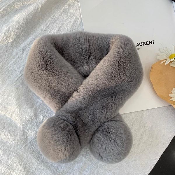 

scarves real fur 100% rex scarf winter fashion warm bib plush, Blue;gray