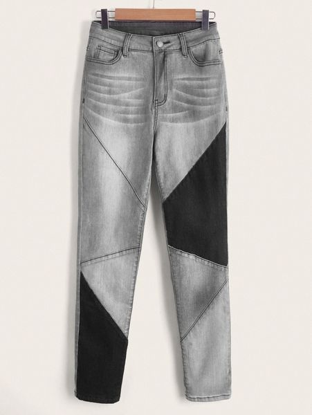 

slant pocket colorblock jeans n4we#, Blue