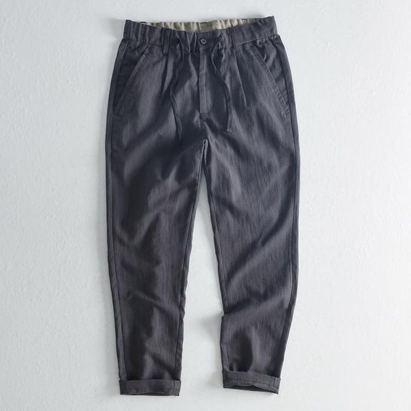 

men's pants cotton and linen casual for men in spring, Black