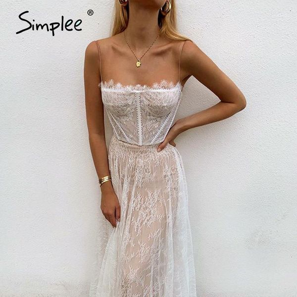 

simplee white lace summer women maxi dresses beach spaghetti strap backless plus size dress mesh femme long vestidos1, Black;gray