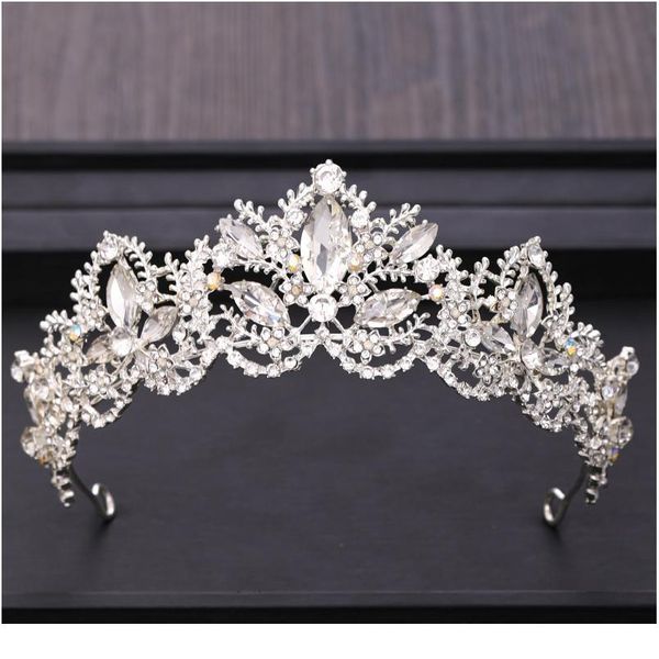 

trendy bridal hair accessories silver color crown headdress baroque rhinestone crystal wedding tiara hair jewellery acc jlljmo