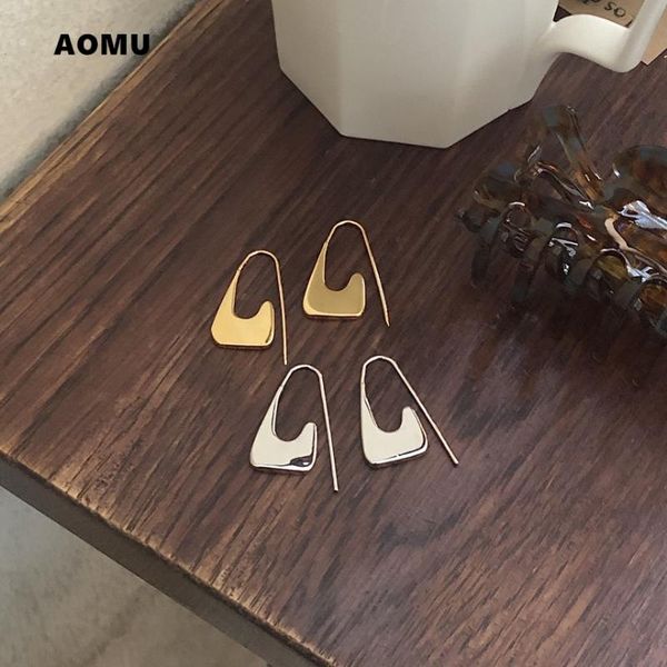 

dangle & chandelier aomu 2021 french retro geometric rectangular metal ear hook simple personality earrings for female fashion jewelry gifts, Silver