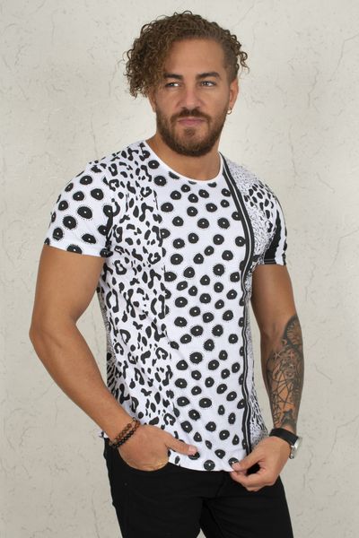 

white multi pattern oval cut men 's tee shirt 2002021 kur3, White;black