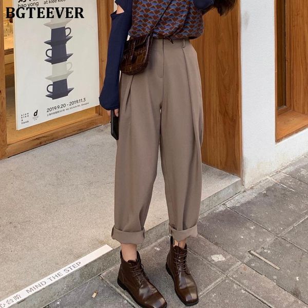 

women's pants & capris bgteever 2021 autumn winter loose wide-legged casual half elastic waist zipper suit female trouser women, Black;white
