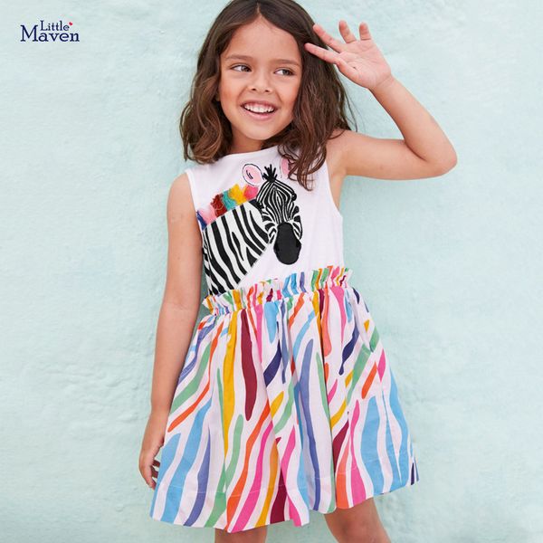 

kids frocks for girls summer toddler clothes colorful striped zebra tassels animal casual cotton vestiods dress for 2-7 years, Red;yellow