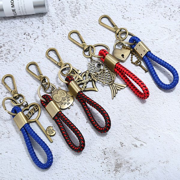 Metal Bronze Heart Whistle Owl Fish Charm Key Ring Keychain Bolsa pendura j￳ias de moda e azul vermelho arenoso