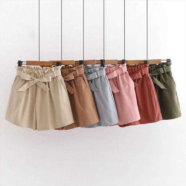 

13 colors bow casual womens short high waist loose cotton pants summer korean elegant sweet girls all match wide leg, White;black