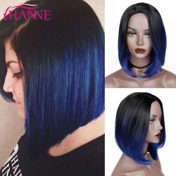 

synthetic wigs hanne short ombre black to blue/gray/green/purple bob high temperature fiber natural women
