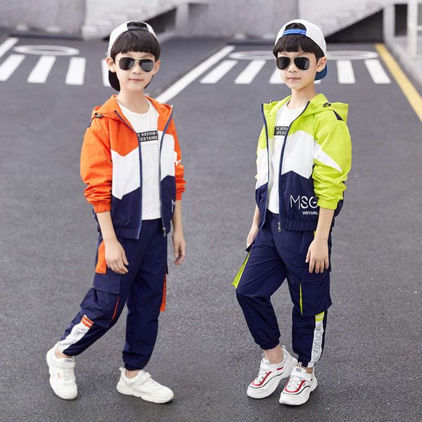

korean 2021 new cuhk boys' sportswear suit children's spring and autumn leisure two piece set, White