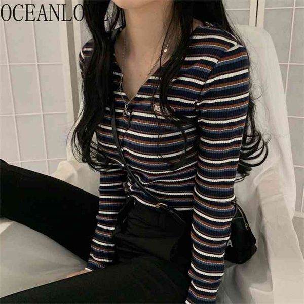 

oceanlove striped v neck women sweaters korean vintage slim autumn winter cardigans knit wear ins fashion mujer chaqueta 18868 210812, White