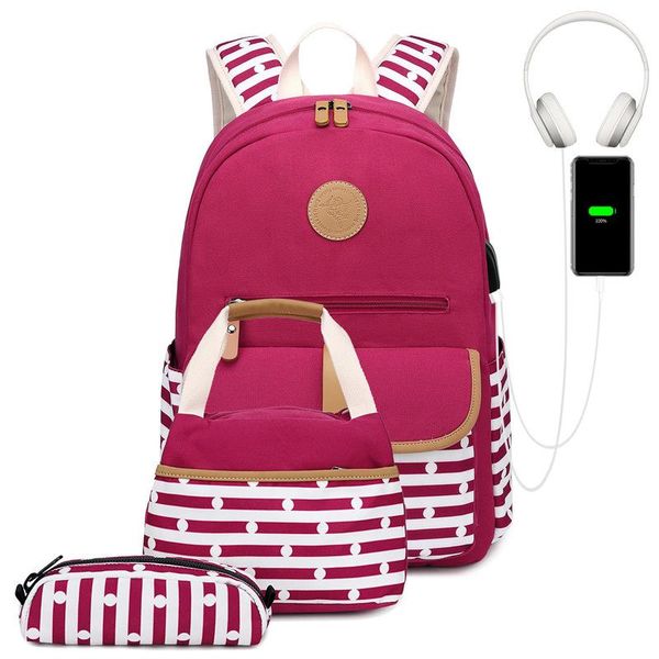 

backpack three-piece striped outdoor female trend high school student bag travel multi-function