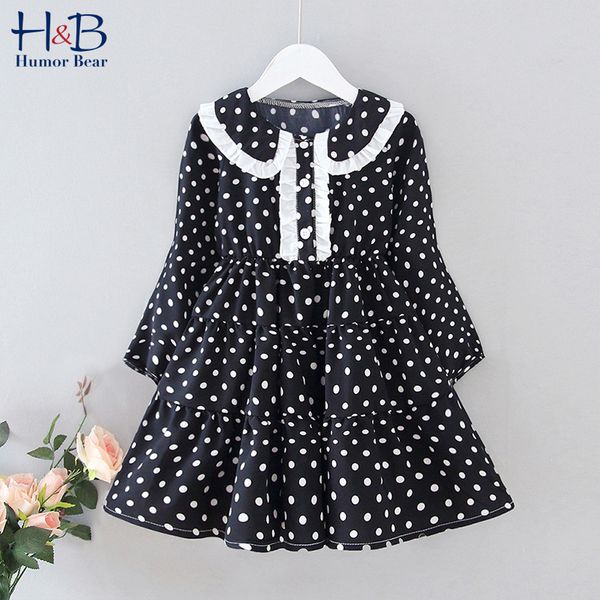 

humor bear european and american children's clothing autumn new girls long-sleeved fashion korean polka-dot dress 210303, Red;yellow