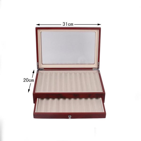 

black/ burgundy wooden pen display storage case, 23 pens capacity, fountain pen collector organizer box with tr jllisp home003
