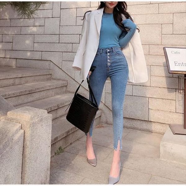 

push up skinny button womens jean zipper clothing fashion summer autumn winter pencil pants, Blue