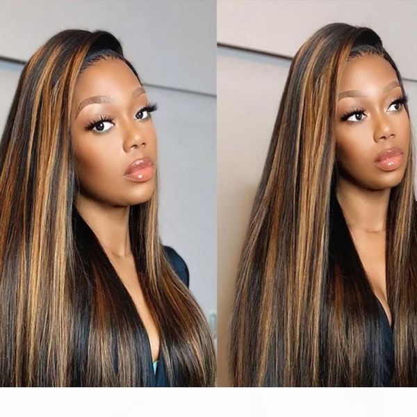

highlight wig brown colored human hair wigs 13x4 4x4 ombre straight 28 30 32 34 inch wig honey blond lace front human hair wigs, Black;brown