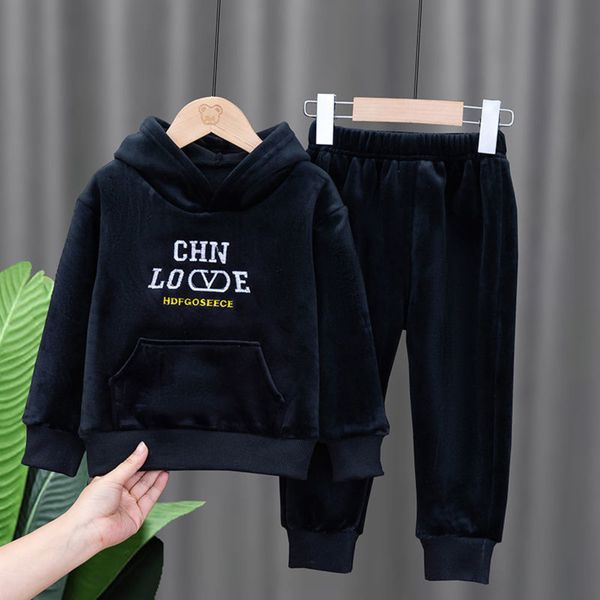 

baby boys clothing sets fashion girls warm hooded coats pants suit thick velvet tracksuit kids set toddler girl winter clothes, White