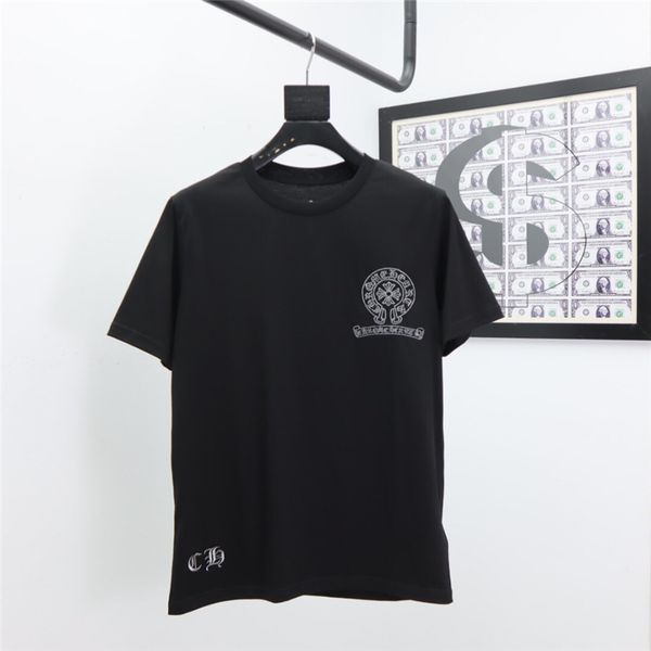 

croosin ins summer new fashion brand kroga sanskrit embroidery leather cross round neck half sleeve men's and women's, White;black
