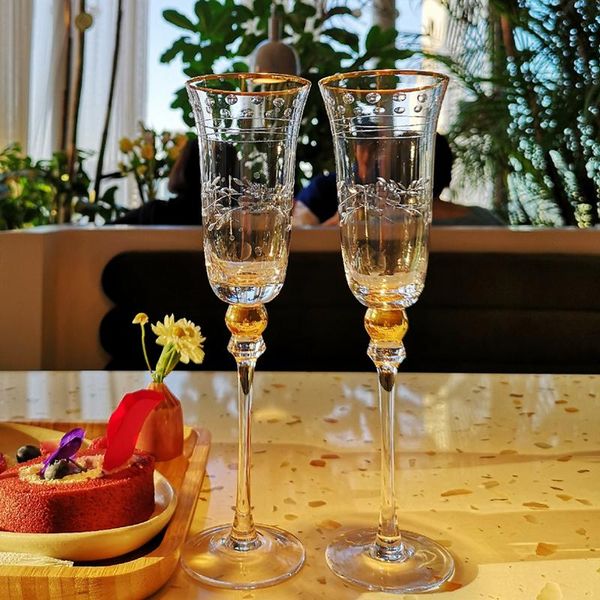 

wine glasses 2pcs/set crystal champagne cup hand-carved clearly goblet cocktail party wedding with gift box