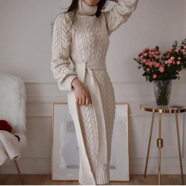 

party dresses autumn winter europe and united states vintage women's wool dress thickening knit casual knitted sweater 2021, White;black