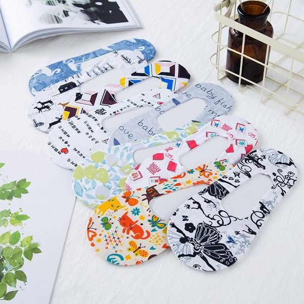 

socks & hosiery silicone anti-skid silk invisible printed in summer boat non slip short female cartoon women no show low, Black;white