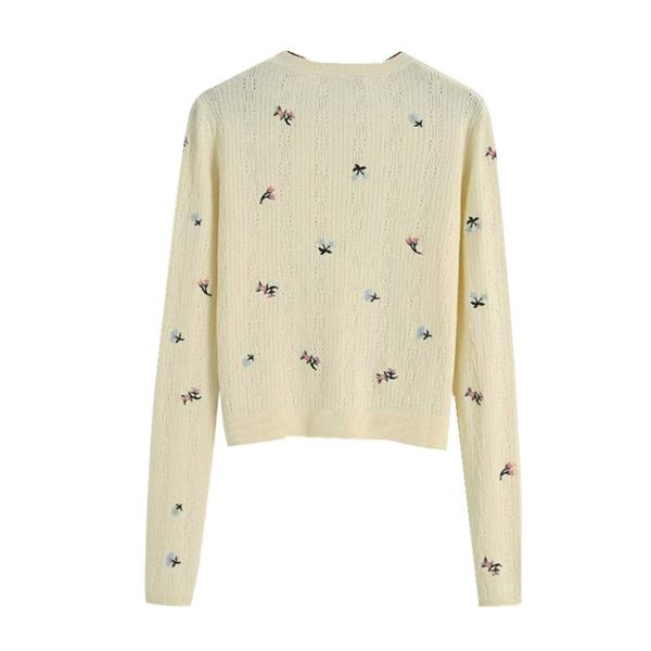 

2021 spring embroidery flower hole france cardigan women sweater retro center buttons long sleeve knitting vintage knitwear, White;black