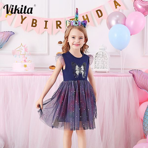 

vikita toddlers summer tulle vestidos girls butterfly dress kids cartoon dress for girls star heart licorne tutu dresses 210303, Red;yellow