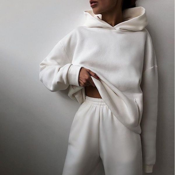 

women's two piece pants sport solid tracksuit women casual hoodies fashion spring couple set cotton workout ensemble femme sets de50ct, White