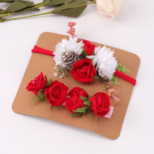 

hair accessories oaoleer 3pcs/set children christmas flower headband artificial hairpin toddler princess, Slivery;white