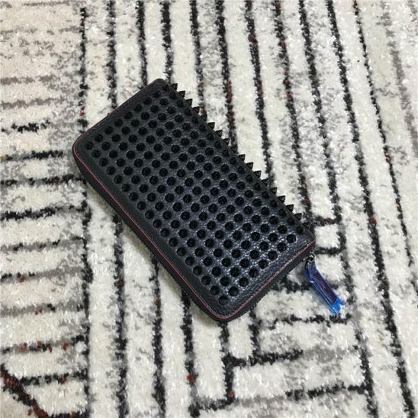 

wome men long style wallets panelled spiked clutch bag patent real leather rivets bag clutches long purses with spikes wallets, Red;black